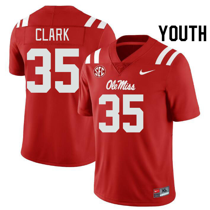 Youth #35 Cam Clark Ole Miss Rebels College Football Jerseys Stitched-Red